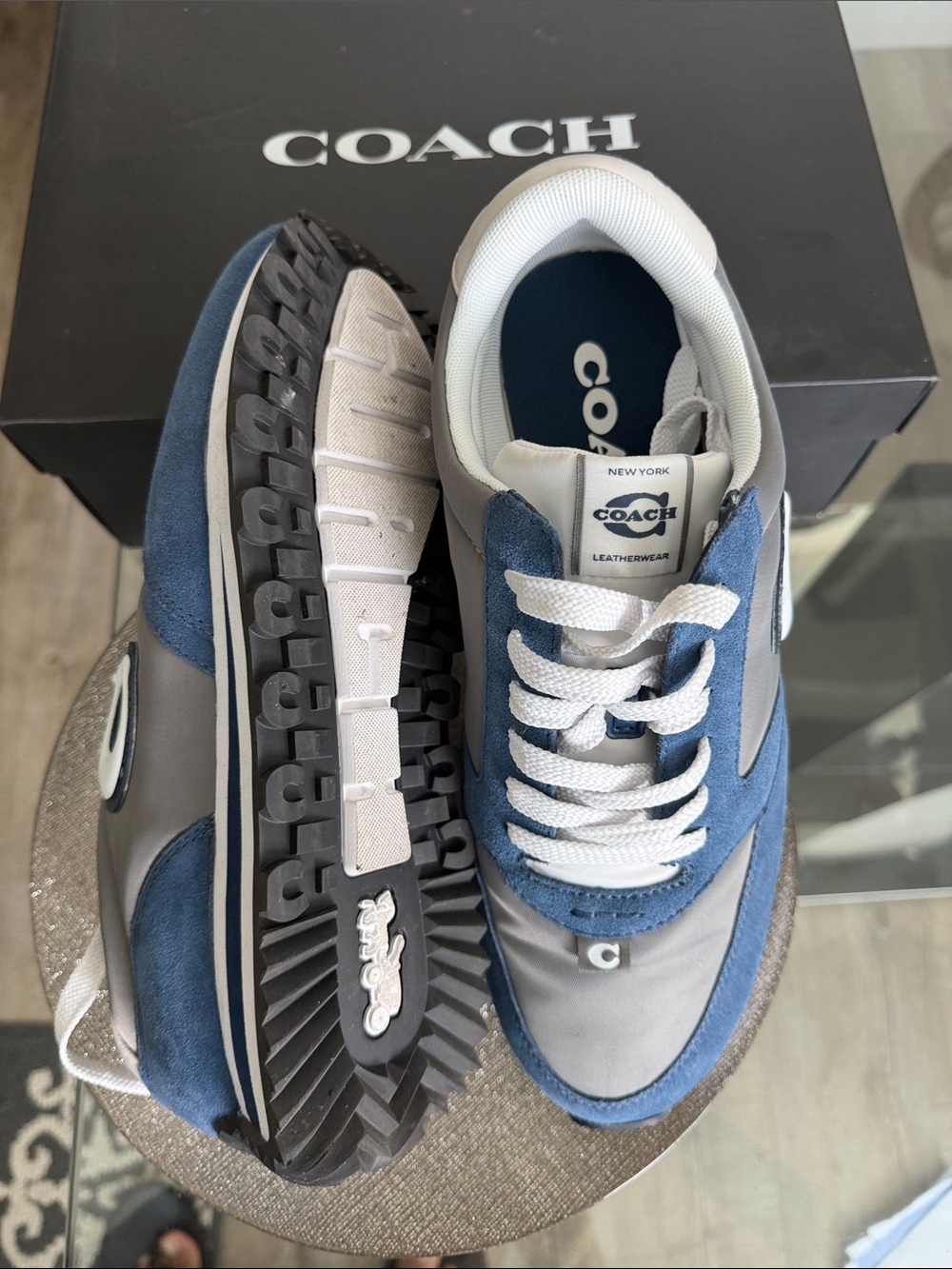 Coach Men's Blue and Gray C Logo Retro Runner Sneakers - Picture 4 of 4